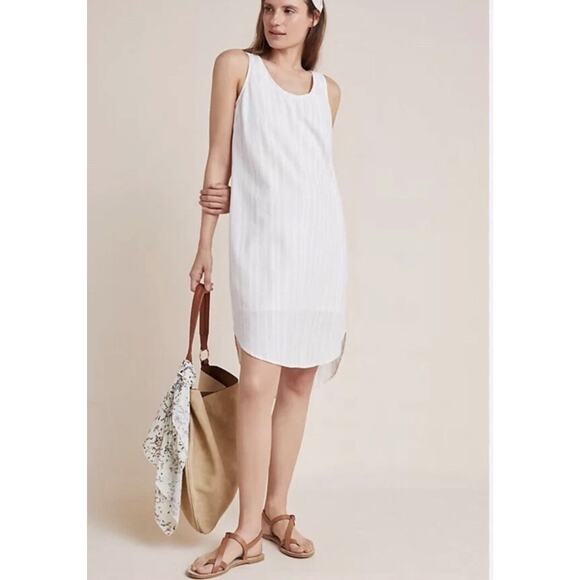 Cloth & Stone Anthropologie Striped Tie Back Dress Sz Small Ivory/Cream Cotton - Picture 1 of 8